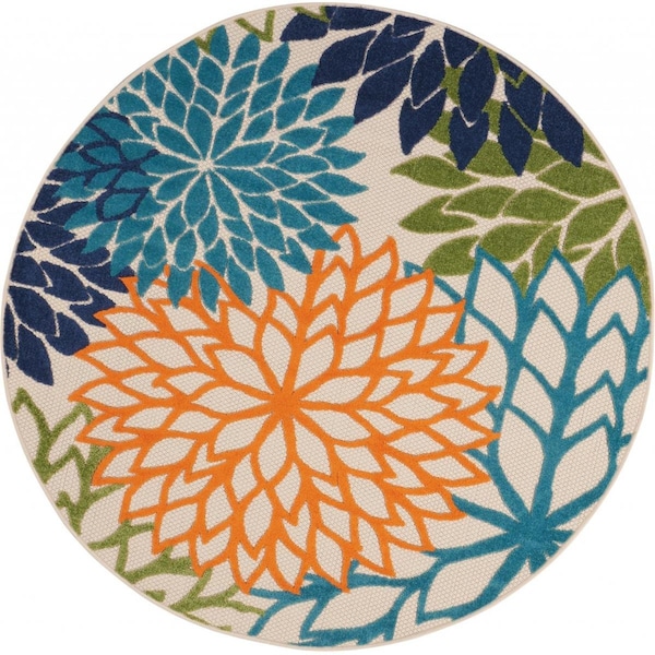 Palacedesigns 5 ft. Round Orange Floral Outdoor Area Rug - Orange - 5' PA3670167 - main